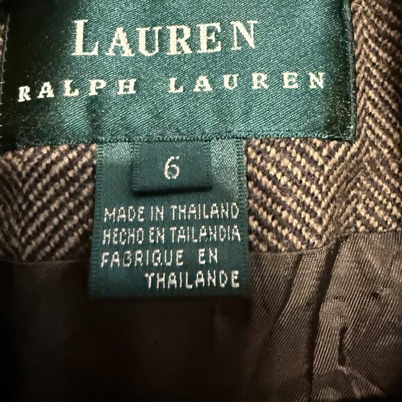 Women's Lauren Ralph Lauren Brown Herringbone 100% Wool Zip Front Jacket Sz 6 - Picture 4 of 13